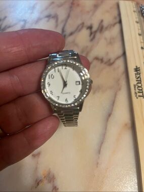 Stainless Steel Women's Crystal Accent Watch - Silver/White